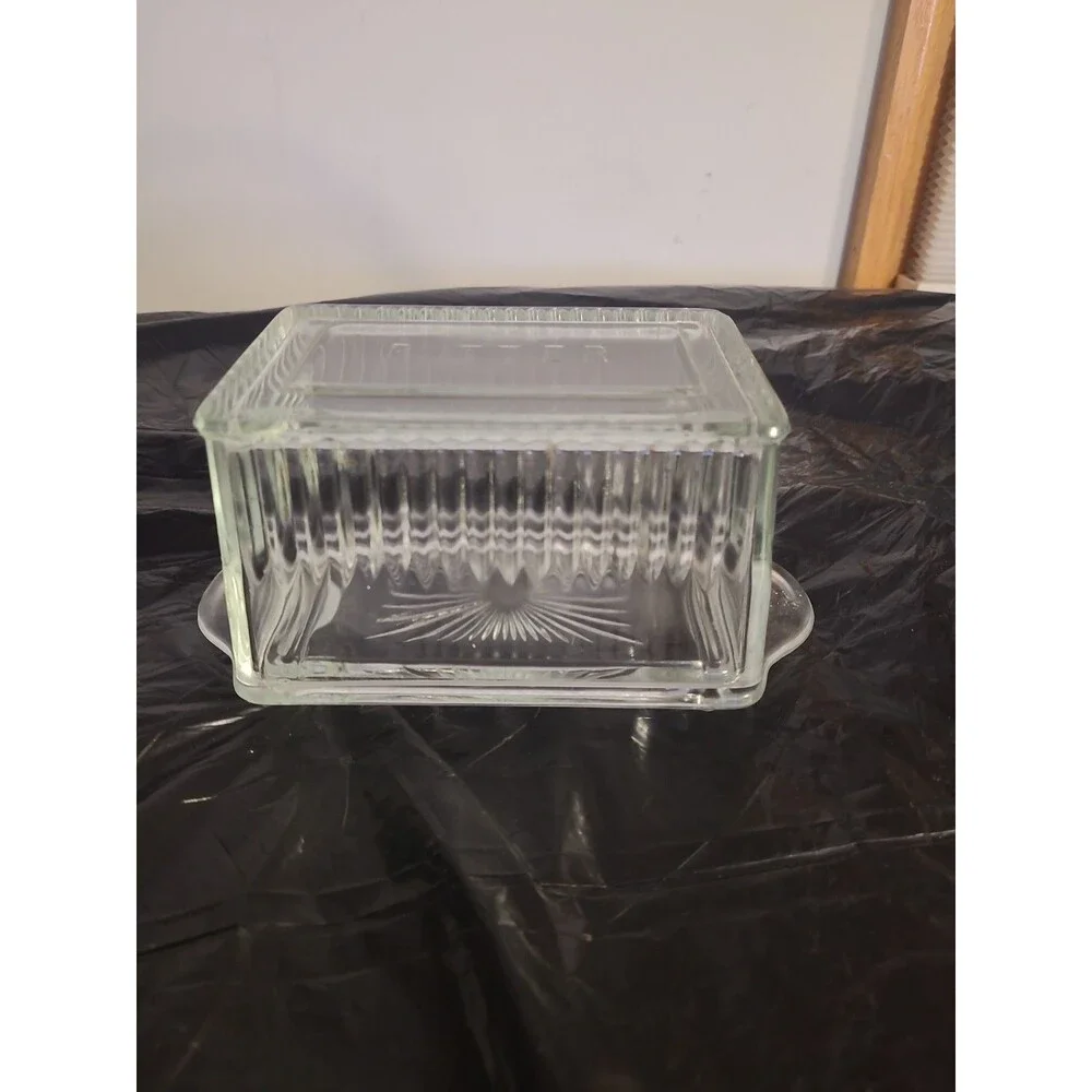 Vintage 2 Pcs Refrigerator Glass Butter Dish Keeper 7.5